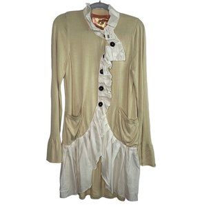 Knitted Dove Cardigan Sweater Ruffle Button Toy Soldier Size M Long